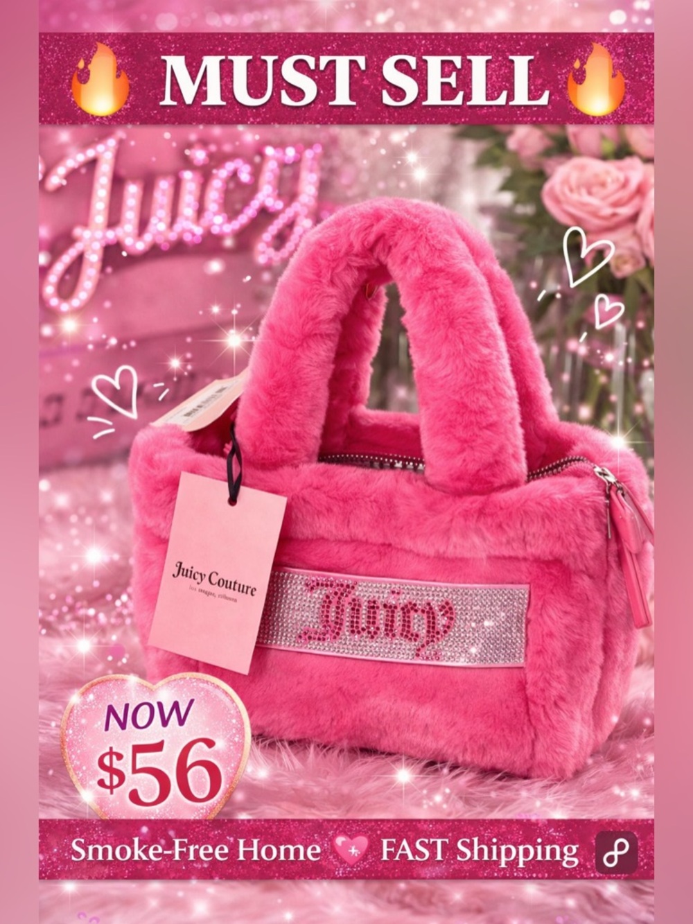 Juicy Couture Pink Fur Bag 💖 BNWT RhinestoneY2K Barbie
